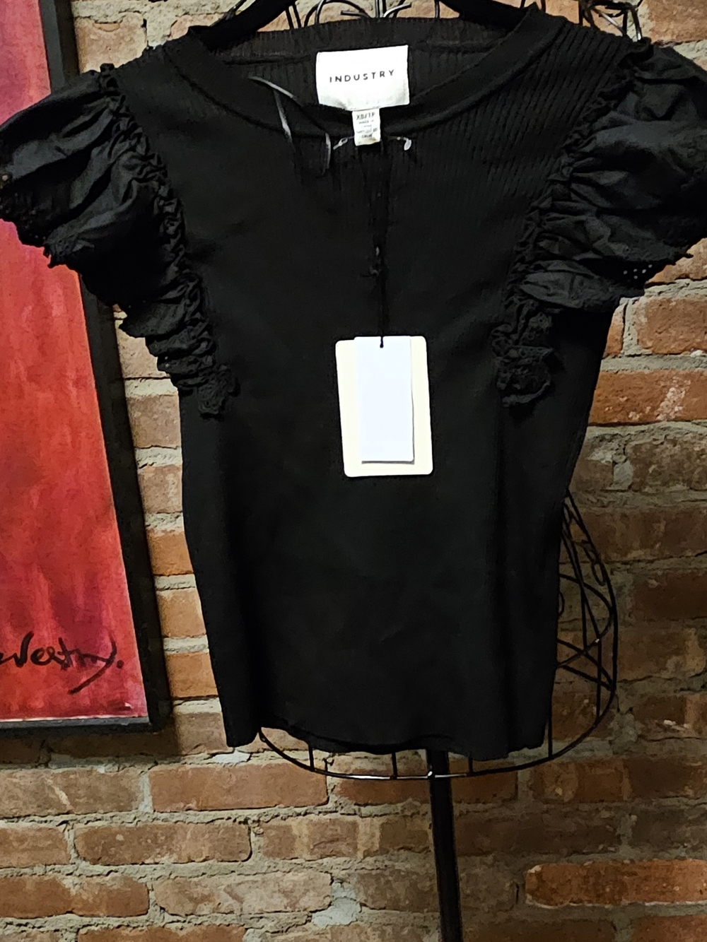 Industry Black Ruffle Sleeve Jersey Top
